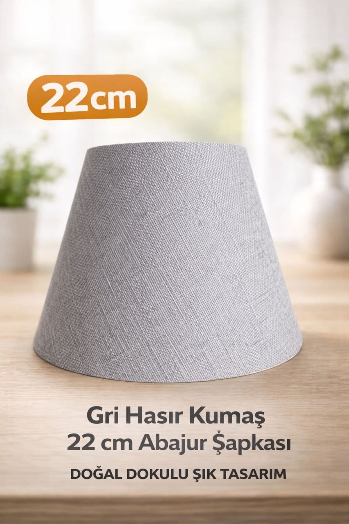 22 cm Abajur Şapkası — Gri Hasır — görsel 1