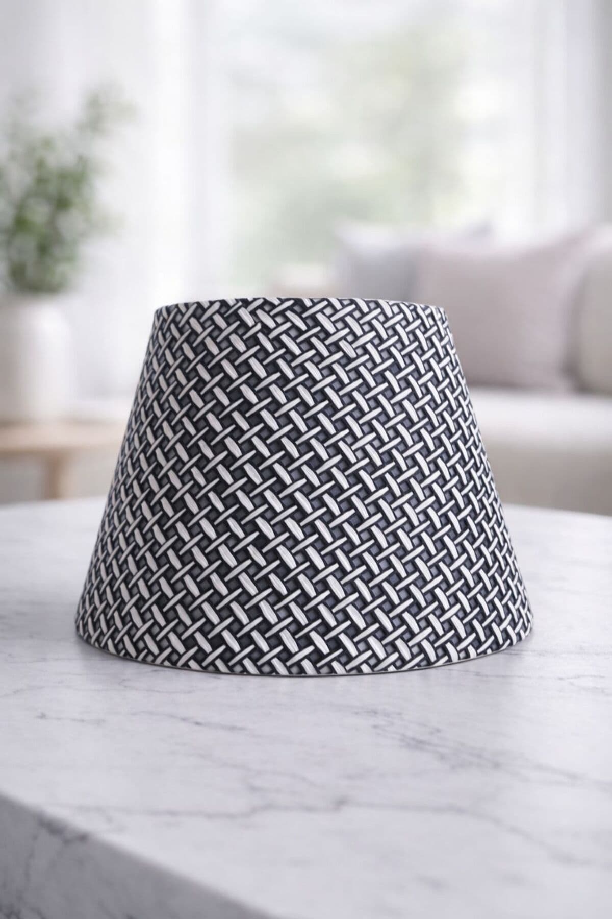 22 cm Abajur Şapkası — Siyah & Beyaz Hazeran — görsel 1
